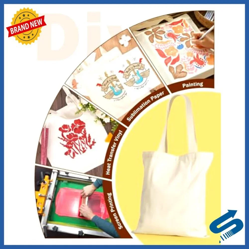 Canvas Tote Bag Bulk Pack with Magnetic Snaps and Inner Pocket DIY Sublimation